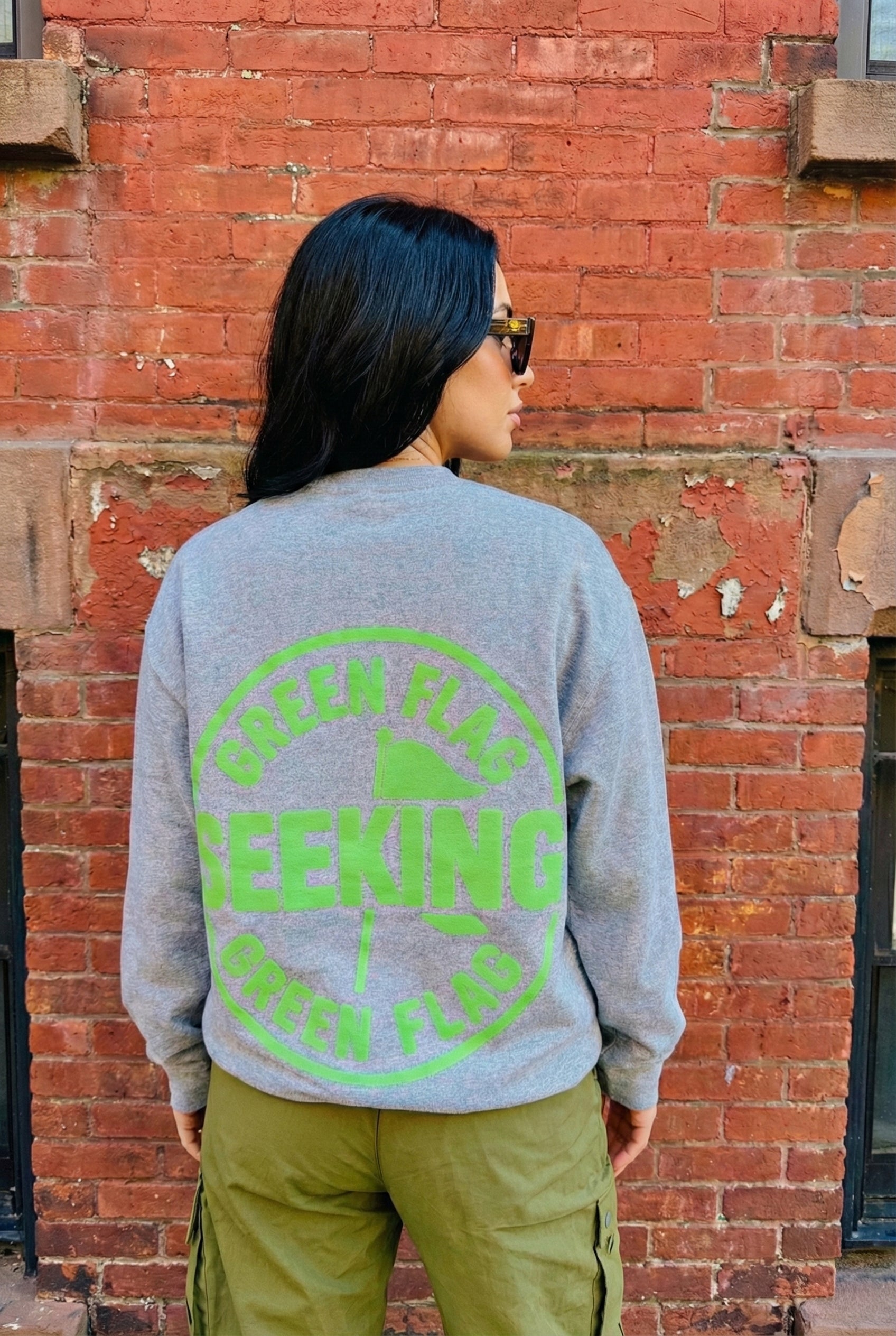 Green Flag Seeking Green Flag Grey Crew Sweatshirt